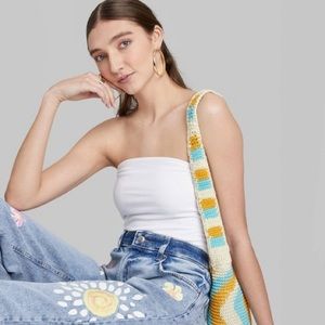 Wild Fable Essentials Basic White Strapless Crop Top